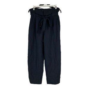 Asos Womens Navy High-Waist Paperbag Pants Self-Tie Belt & Back Zipper Closure 8